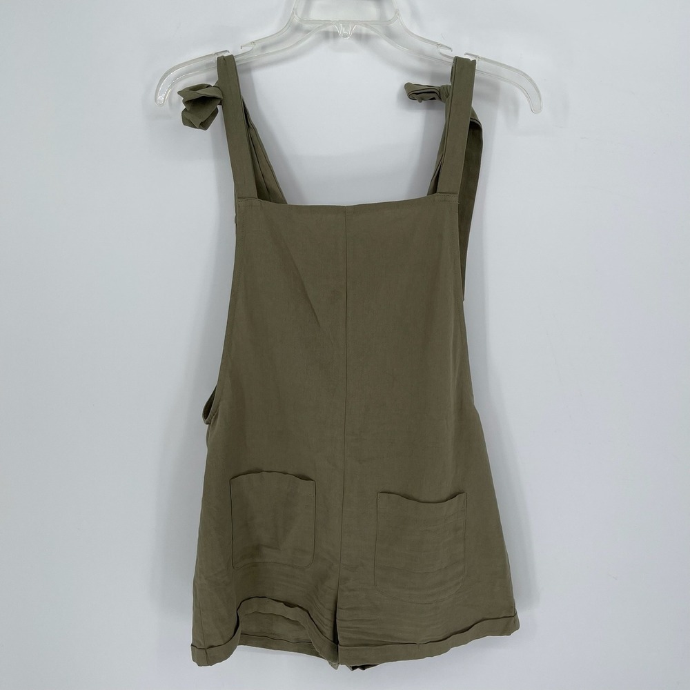 SHEIN Women's Olive Green Tie Shoulder Cotton Romper Overalls Shortalls Size S
